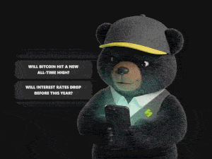 SwipeBear checking prediction questions on his phone - swipe1.org